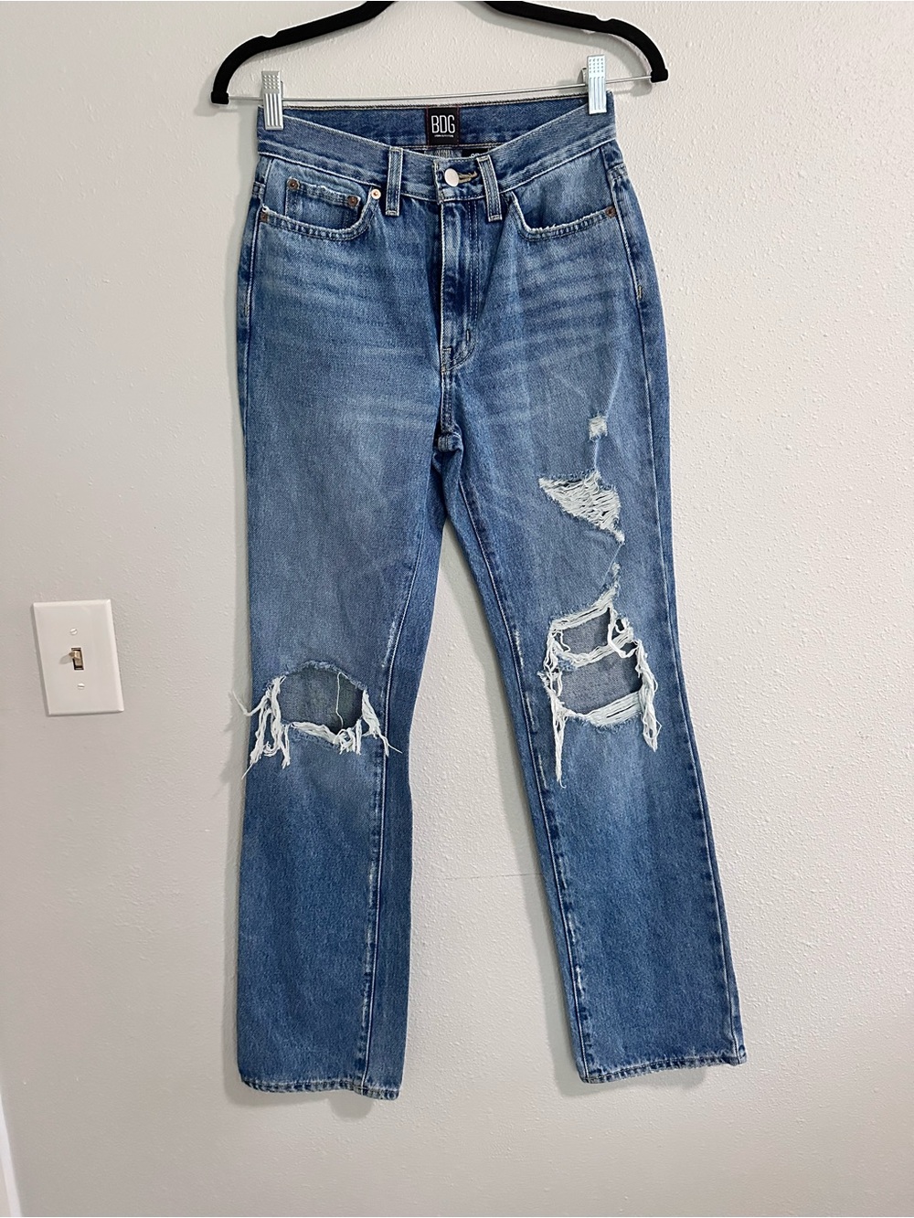 BDG Boot Cut Distressed Jeans in Light Blue